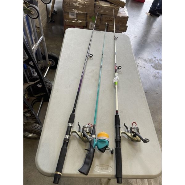 3 ROD AND REEL COMBOS - 2 UNDERSPIN AND 1 SPIN CAST