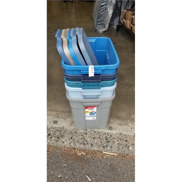 5 RUBBERMAID TOTES AND LIDS