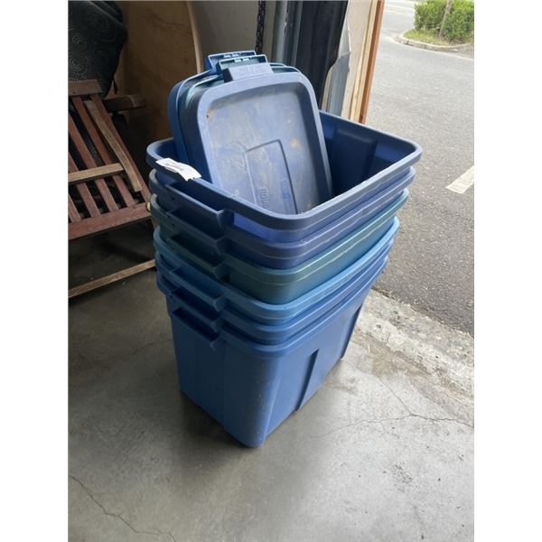6 BLUE TOTES W/ SOME LIDS