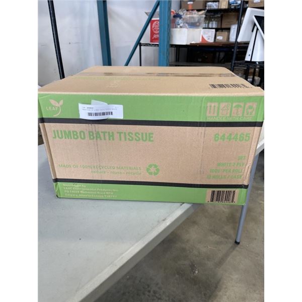 NEW CASE OF JUMBO BATH TISSUE, WHITE 2 PLY, 12 ROLLS OF 1000FT