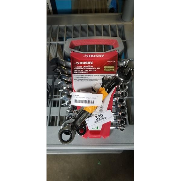 AS NEW SET OF HUSKY 10PC UNIVERSAL COMBINATION WRECNHES AND SET OF 4 MAXIMUM RACTHETING WRENCHES
