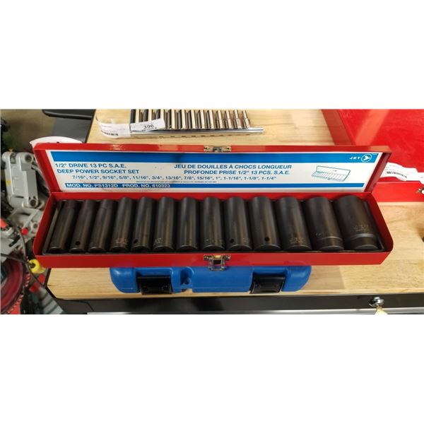 AS NEW JET 1/2 DRIVE DEEP POWER IMPACT SOCKET SET IN METAL CASE, APPEARS UNUSED