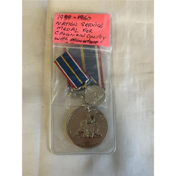 1939-1960 NATION SERVICE FOR CROWN AND COUNTRY W/ MINI MEDAL