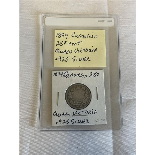 1899 CANADIAN 25 CENT FIRST QUEEN VICTORIA .925 SILVER
