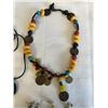 Image 3 : 2 PAIRS OF DANGLE RHINESTONES EARRINGS, UNIQUE BEADS AND COINS NECKLACE AND ROSE QUARTZ W/ BLACK COR