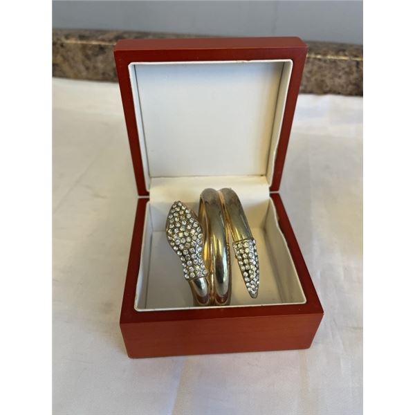 HINGED GOLD PLATED W/ RHINESTONES SNAKE BANGLE BRACELET