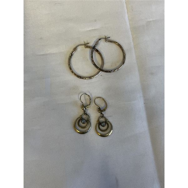 2 PAIRS OF VINTAGE GOLD EARRINGS, HOOPS SS MARKED 925 AND K&L RGP FROM GERMANY