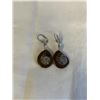 Image 1 : PAIR OF VINTAGE FOSSIL AMMONITE STONES DANGLE EARRINGS