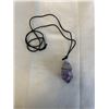 Image 1 : HEAVY AND LARGE NATURAL AMETHYST STONE PENDANT W/ LONG BLACK CORD NECKLACE