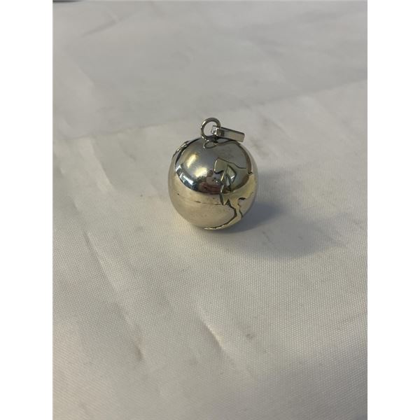MEXICAN SILVER W/ GOLD PLANET HARMONY BALL RINGING BELL PENDANT, LARGE 1" D