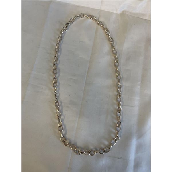 HEAVY AND LONG SILVER PLATED LINKS CHAIN NECKLACE 31" L 120.5 G