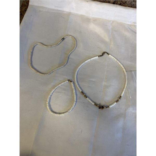 2 HAWAIIAN PUKA SHELL SURFER NECKLACES AND ONE ANKLET