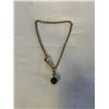 Image 1 : VINTAGE GOLD CHAIN BRACELET W/ GREEN JADE STONE BEAD CHARM
