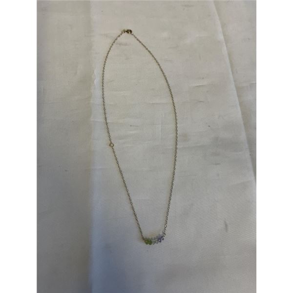 VINTAGE GOLD CHAIN NECKLACE W/ 6 RONDELLE AMETHYST, WHITE TOPAZ, PERIDOT STONES, MARKED 1/20 14K GF