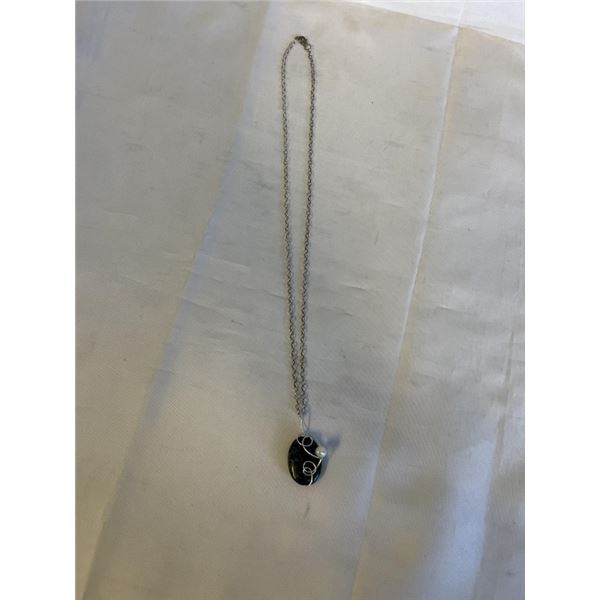 925 STERLING SILVER CHAIN W/ HAND CRAFTED TURQUOISE STONE W/ PEARL PENDANT NECKLACE