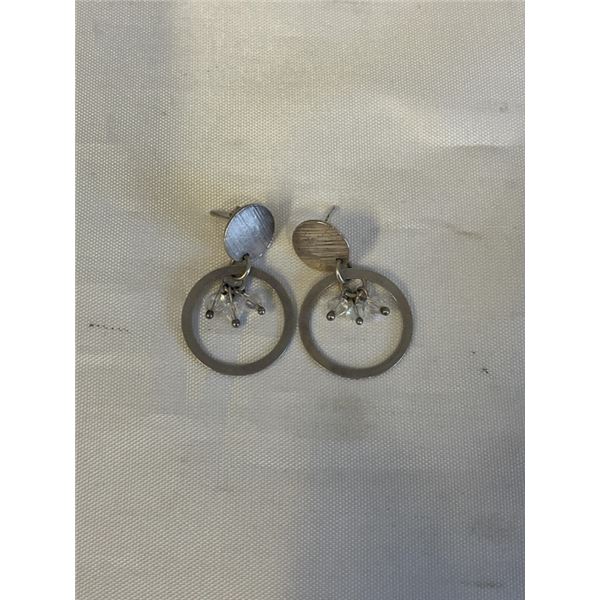 PAIR OF STERLING SILVER W/ CRYSTAL BEADS DANGLE EARRINGS