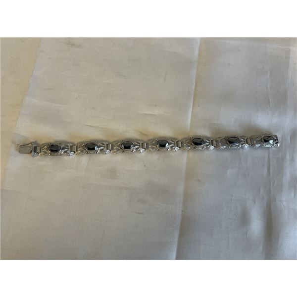 SILVER PLATED W/ BLACK ALASKAN DIAMOND STONES BRACELET