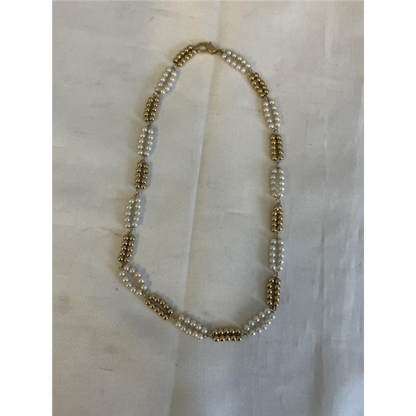 DAINTY GOLD BEADS AND PEARLS CHOKER NECKLACE 14.5" L