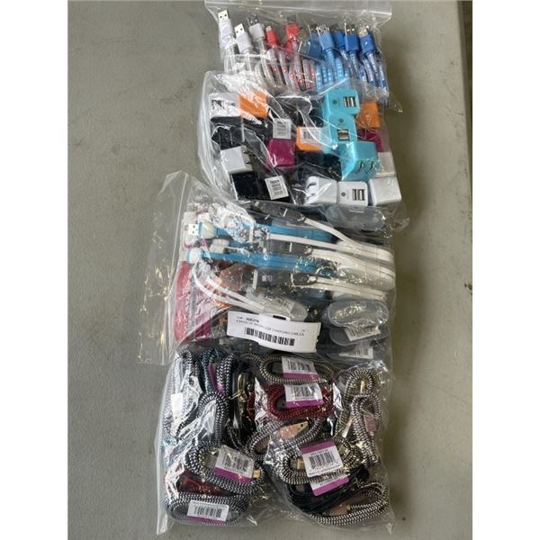 4 BAGS OF MICRO USB CHARGING CABLES AND ADAPTERS