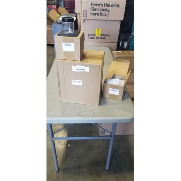 2 NEW SLATE COASTER SETS AND NEW PACK OF 48 4OZ PLASTIC JARS WITH LIDS