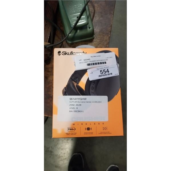 SKULLCANDY CRUSHER OVER-EAR SOUND ISOLATING WIRELESS HEADPHONES W/ MIC - TESTED WORKING, RETAIL $149