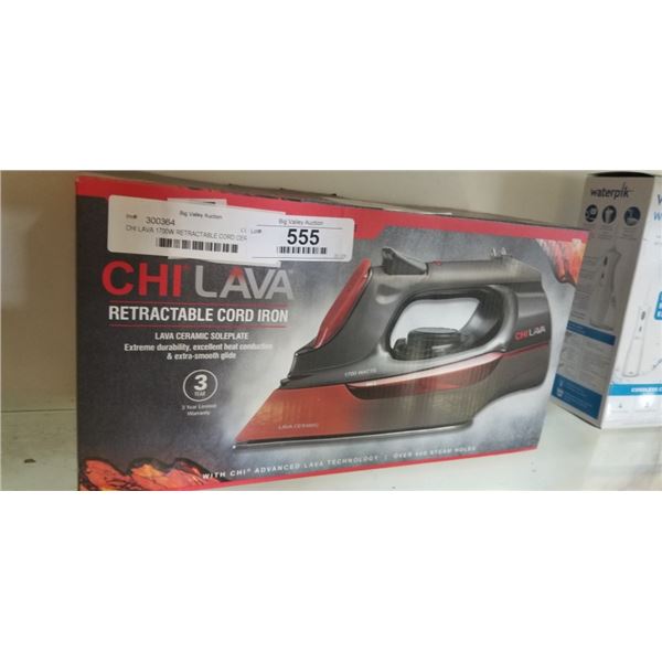 CHI LAVA 1700W RETRACTABLE CORD CERAMIC SOLEPLATE STEAM IRON - TESTED WORKING