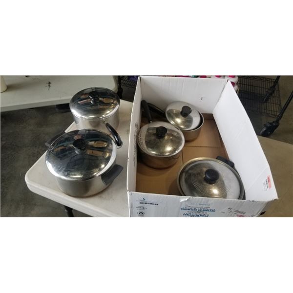BOX OF ASSORTED COOKING POTS