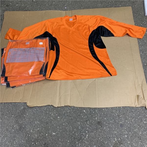 BOX OF 10 NEW PERFORATED ORANGE BLACK SIZE XL HOCKEY JERSEYS