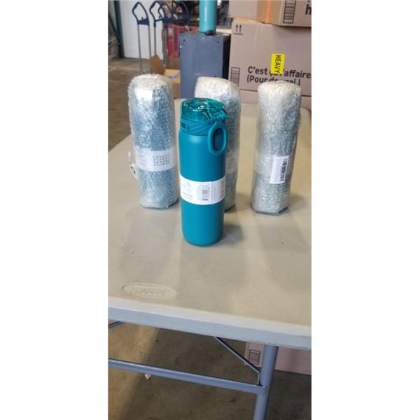 4 NEW ELLO COOPER 22OZ STAINOLESS STEEL WATER BOTTLE WITH STRAW AND CARRY HANDLE, DOUBLE WALLED VACU