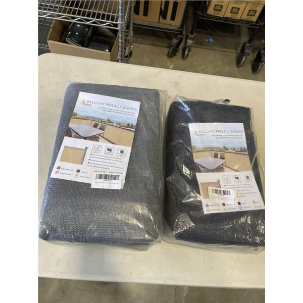 2 NEW BALCONY PRIVACY SCREEN SETS, 3.3 X 19.5 FT EACH CHARCOAL AND BLACK