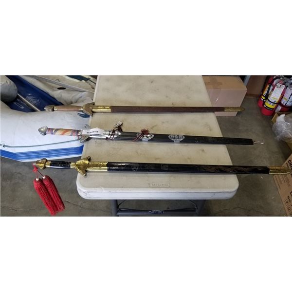 3 CHINESE MARTIAL ART SWORDS