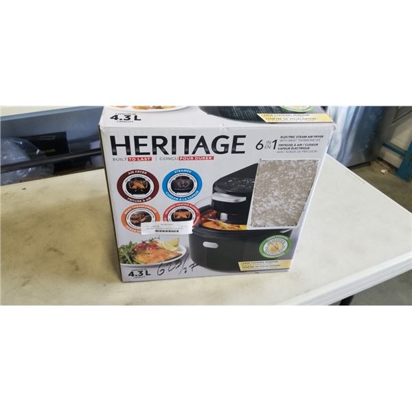HERITAGE INFRARED 4.5QT 6-IN-1 STEAM AIR FRYER - TESTED WORKING, RETAIL $299