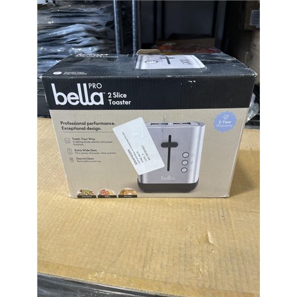 BELLA PRO 2 SLICE STAINLESS TOASTER - TESTED WORKING, RETAIL $109