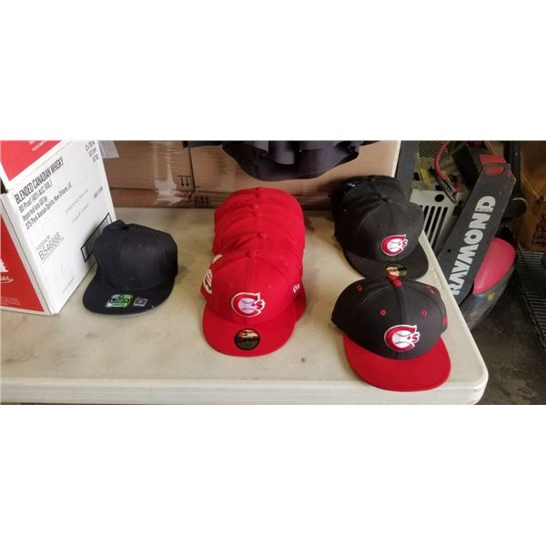 NEW APPROX 16 VANCOUVER CANADIANS BALL CAPS NEW ERA MODEL 5950 ASSORTED SIZE, RED AND BLACK RETAIL $