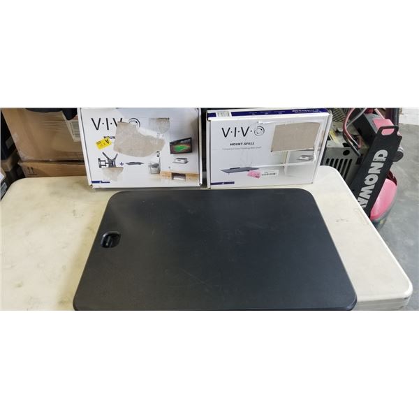 NEW VIVO TV WALL MOUNT AND GLASS SHELF, ADDDITIOPNAL GLASS SHELF AND SIT TO STAND LOW PROFILE DESK R