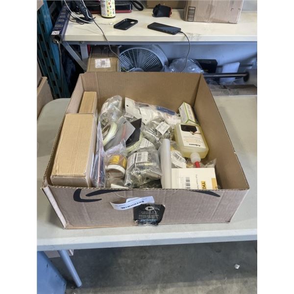 ASSORTED OVERSTOCK HARDWARE AND SHOP ITEMS, UINCLDUING SHELF PINS, LUBE, SOFT CLOSE DOOR DAMPERS AND