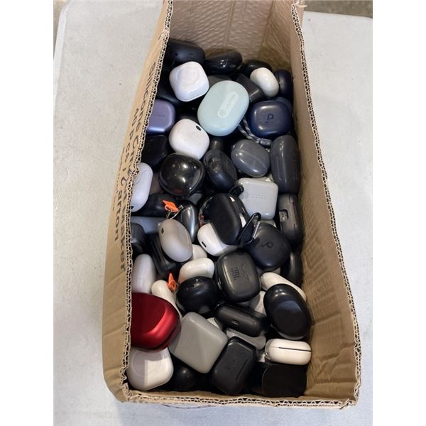 LARGE LOT OF WIRELESS EARBUD CASES WITH ONLY ONE EARBUD