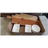 Image 1 : WHITE BAKING DISH SET AND WOOD CHARCUTERIE BOARDS