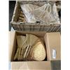 Image 1 : BOX AND TOTE OF WICKER FANS, PLACEMATS, ETC