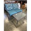 Image 2 : ALUMINUM PATIO LOVESEAT WITH CUSHIONS AND COFFEE TABLE