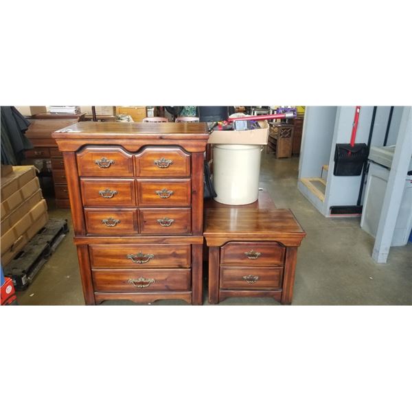 5 DRAWER SOLID WOOD HIGHBOY DRESSER AND NIGHTSTAND