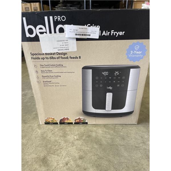 BELLA PRO SMARTCRISP 8QT DIGITAL AIR FRYER CERAMIC - TESTED WORKING, RETAIL $249