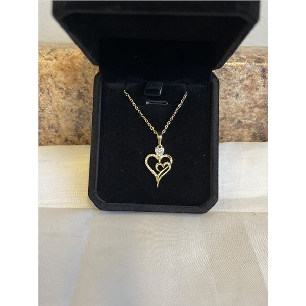 NEW 14K GOLD 0.5CT HEART CUT SIMULATED DIAMOND (CZ) NECKLACE, ADJUSTABLE 18-19"