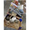 Image 1 : 3 TRAYS OF COLLECTIBLES, KITCHEN ITEMS, PLANTER POTS, ETC