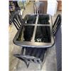 Image 1 : BLACK DINING TBALE WITH GLASS INSERTS AND 4 DINING CHAIRS