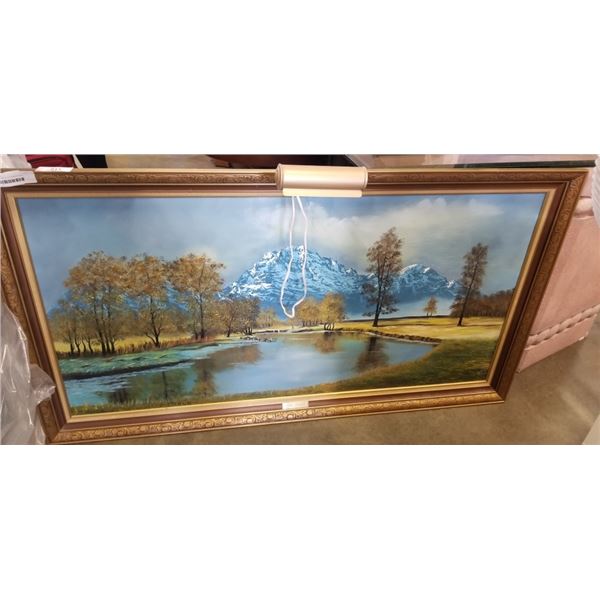 JOHN STRANGE OIL ON CANVAS WITH GOLD FRAME AND LIGHT