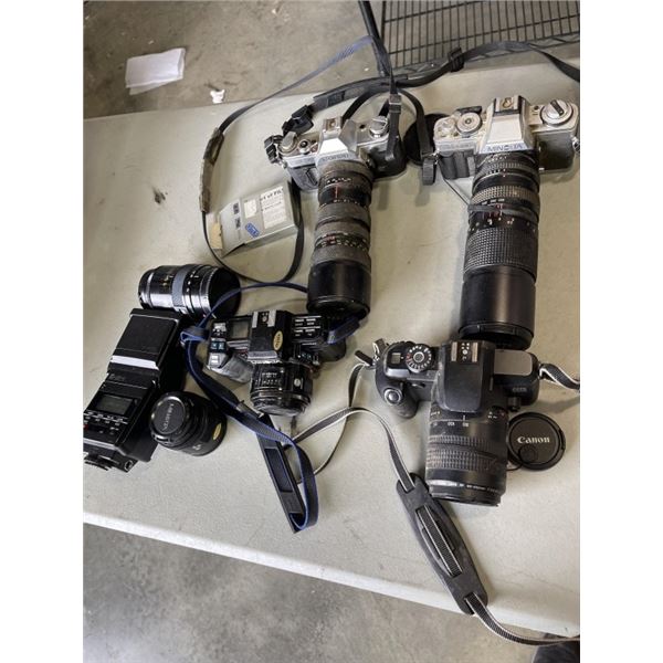 4 VINTAGE CAMERAS AND A FEW CAMERA LENS