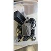 Image 1 : TOTE OF ASSORTED ELECTYORNNICS, VIDEO GAMES, POWER BACK UP ETC