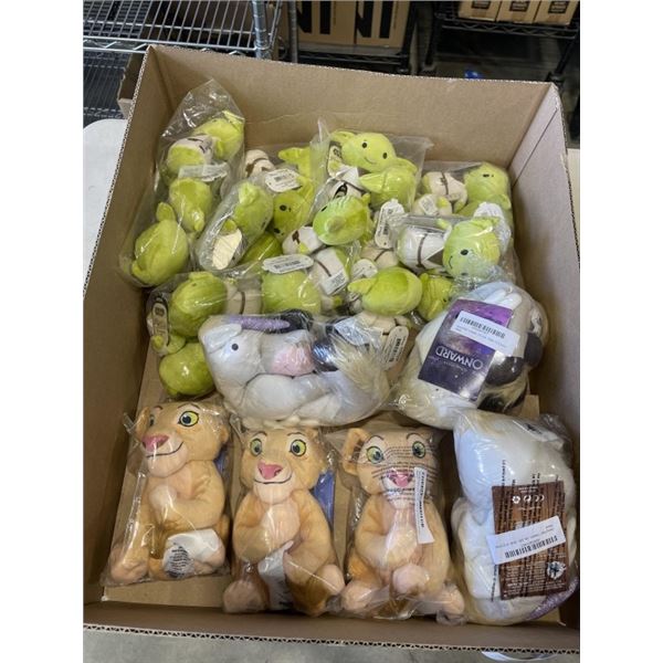 ASSORTED NEW DISNEY STUFFED ANIMALS, INLCDUINF STAR WARS, LION KING, UNICORN ETC