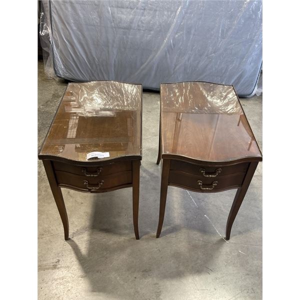 PAIR OF DIELCRAFT GLASS TOP SIDE TABLES